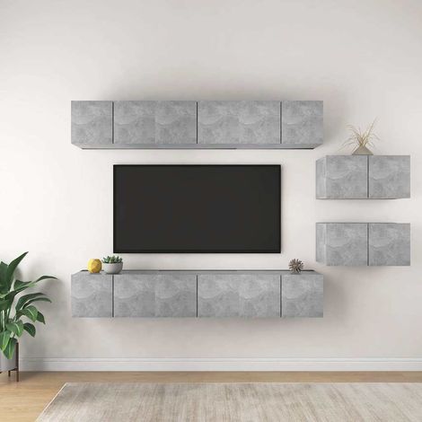 Meubles TV 8 pcs pour Salon - Armoire TV Gris béton Aggloméré BV452626 - BonneVie (1/4)