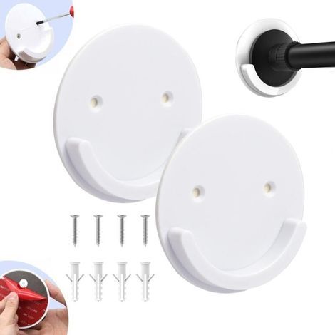 Lot de 2 supports de tringle à rideau de douche universels avec adhésif sans perçage - Support de tringle de rideau de douche avec vis pour salle de bain, chambre à coucher, balcon (1/5)