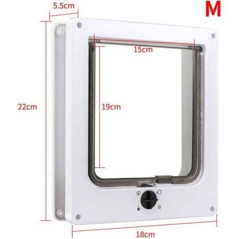 – Chatière imperméable pour chat et petit chien – Verrou rotatif 4 voies – Installation facile sur portes et murs – Taille extérieure 22x19x5.5cm (1/4)
