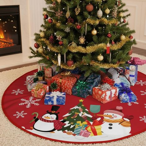 Weihnachtsbaumrock 90 cm, dekorative Weihnachtsbaumabdeckung, roter Weihnachtsbaumrock