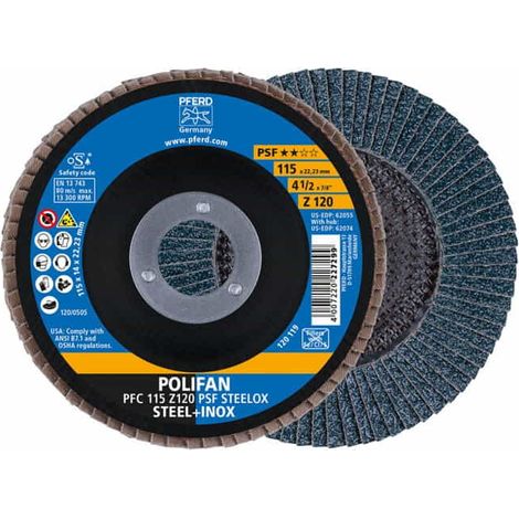 PFERD Disque à lamelles POLIFAN Z PSF STEELOX Ø 115 mm Grain Z-40 conique - 67764115 (1/3)