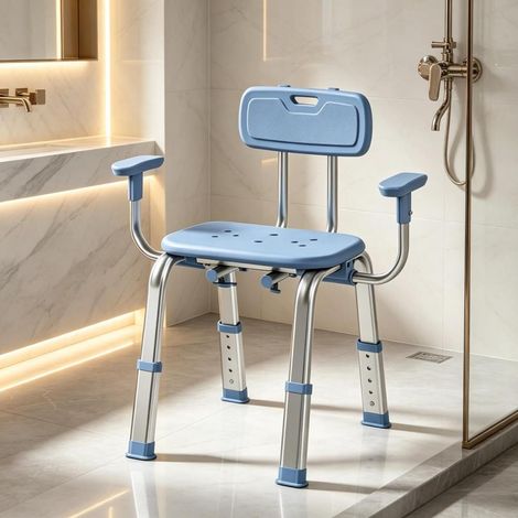 Chaise de Douche Réglable Tabouret de Bain pour Senior Siège HDPE Antidérapant Cadre Aluminium 5 Hauteurs Charge 150 kg (1/5)