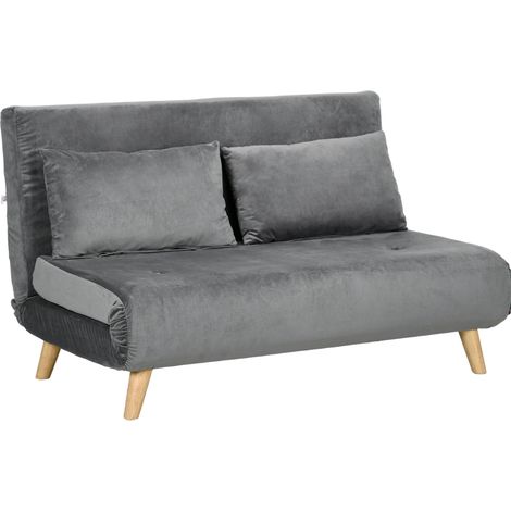 Divano letto 2 posti pieghevole con schienale regolabile, effetto velluto grigio, 130 x 78 x 79 cm (1/5)