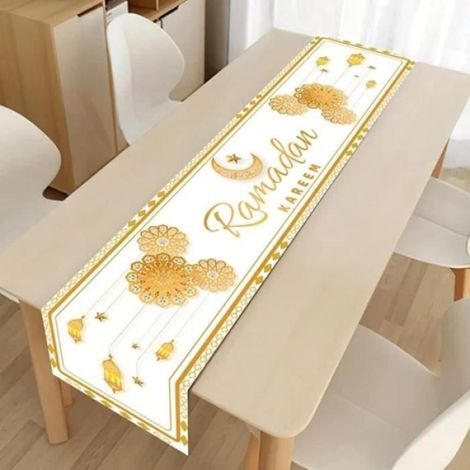 Chemin de Table - - Eid Mubarak - 180x35 cm - Jaune - Décoration de Fête (1/4)
