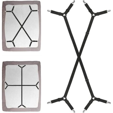 Pinzas para sábanas con correa larga para camas articuladas, aptas para todos los tamaños de cama, color negro.
