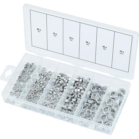 Kstools – Assortiment d'écrous en inox 300 pièces – Norme DIN 934 – Filetage métrique pas standard – Coffret plastique pratique (1/7)