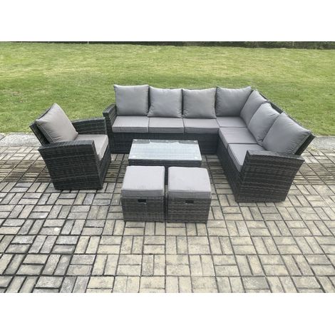 Fimous Salon de Jardin en Rotin PE  avec Fauteuil Table basse rectangulaire 2 Petits repose-pieds (1/5)