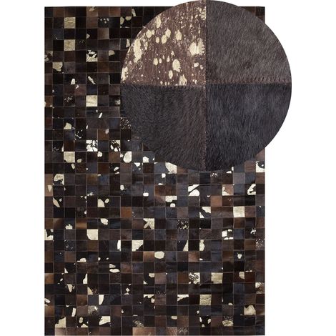 Tappeto patchwork in pelle marrone scura e beige - 160 x 230 cm - Bandirma