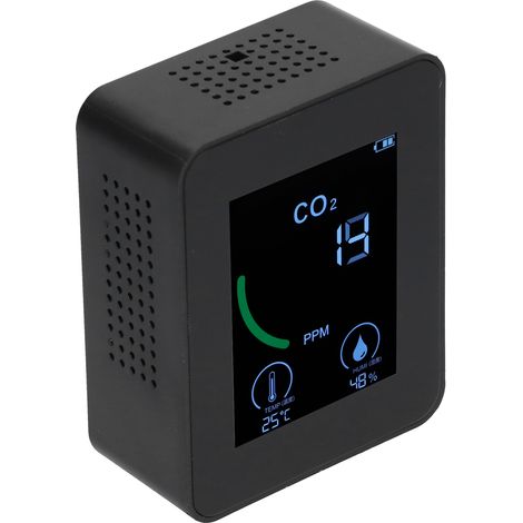 Détecteur de qualité de l'air numérique, chargement USB, moniteur de dioxyde de carbone, température, humidité, COVT, noir (1/5)