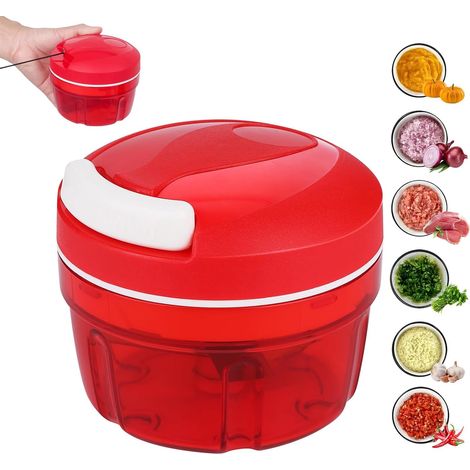 Coupe Oignon Manuel 300ML, 1 Pièce Hachoir Alimentaire Manuel Multifonction, Coupe Oignon Avec Cordon de Serrage, Hachoir, pour Oignons, Légumes, Noix, Fruits, Poivrons, Viande, Ail, Rouge (1/5)