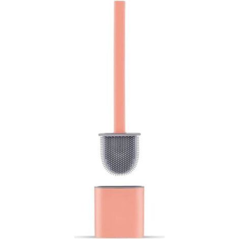 Flache Silikon-Toilettenbürste mit Halter, tropffrei, antibakteriell, belüftet, schnelltrocknend und geruchsneutral, zur Wand- oder Bodenmontage, für Bad und WC, Rosa
