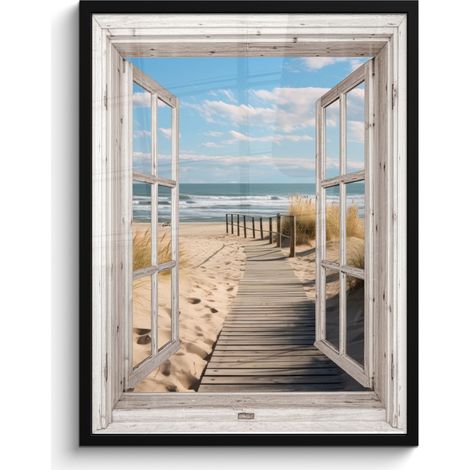 AFFICHE ENCADRÉE Fenêtre - Mer - Côte - Nature - vue - Plage - Mer des Wadden Tableau Décoration Murale 60x80 (1/5)