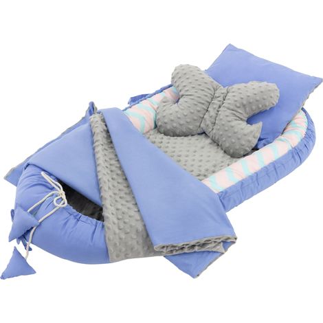Joyz Set Nido per Neonati 5 Pezzi Blu Balena 90x50 cm in Cotone con Coperta Cuscino e Rivestimento Rimovibile Nido Multifunzionale per Bambini Nido di Coccole da Viaggio Riduttore Bozzolo per Lettino