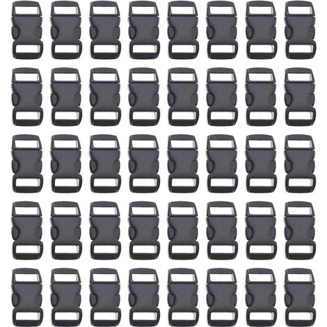 40 boucles à déclenchement latéral en plastique noir de 10 mm (3/8"), clips de rechange pour sacs, colliers pour chiens, sangles et accessoires de sacs à dos