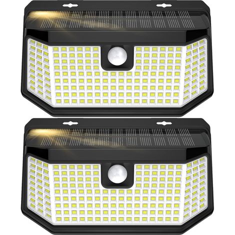 Aootek lampes solaires d'extérieur 182 LED 2500Lm, lampes à capteur de mouvement solaire IP65 étanches, grand angle, pour terrasse, jardin, garage, cour, porte d'entrée (lot de 2) (1/5)