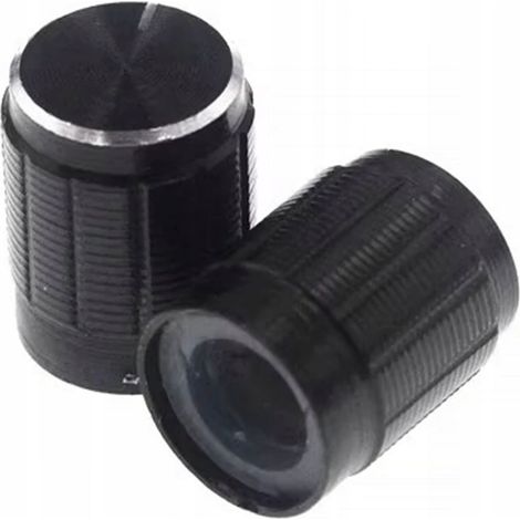Botón de Potenciómetro 15mm – Aluminio y ABS Negro con Indicador Plateado Aplicaciones Electrónicas (1/3)