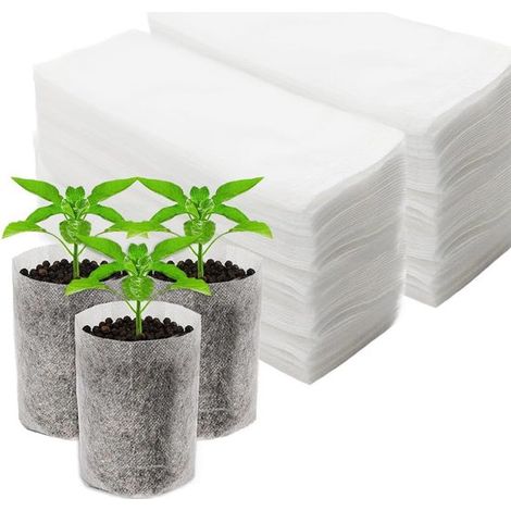 200 Anzuchtbeutel Biologisch abbaubare Pflanzbeutel 14 x 18 cm Vlies Pflanzbeutel für Sämlinge und zum Umpflanzen Weiß (1/5)