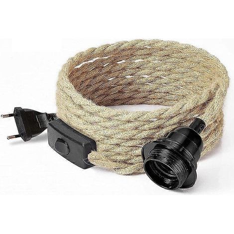 Câble électrique en lin à 2 conducteurs de 4,5 m, avec douille E27 et interrupteur, pour lampe DIY (ampoule non incluse), douille de lustre, fil électrique vintage (1/5)