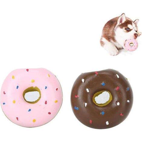 Un ensemble de deux jouets pour chiens en latex en forme de beignet, adaptés aux chiots de taille moyenne. (1/5)