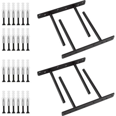 Set of 4 black invisible brackets, 200x150mm – Floating brackets for wall shelves, kitchen, bedroom