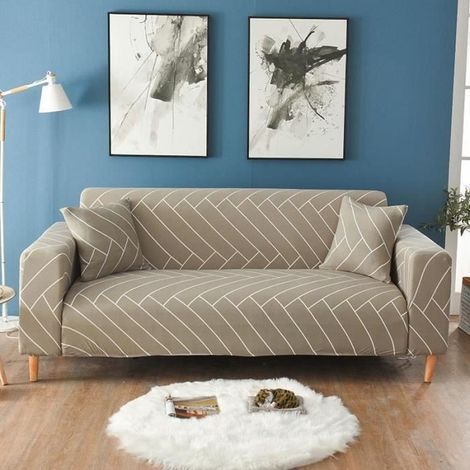3-Sitzer Stretch-Sofabezug mit Print – INSFITY – Beige – Wohnzimmer – Synthetik (1/4)