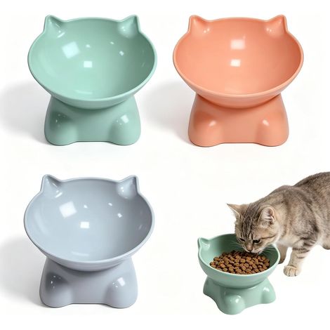 3 erhöhte Katzennäpfe, Katzennapf Schräger Wassernapf für Katzen, Hunde und andere Haustiere, Anti-Erbrechen, robust und langlebig (1/5)