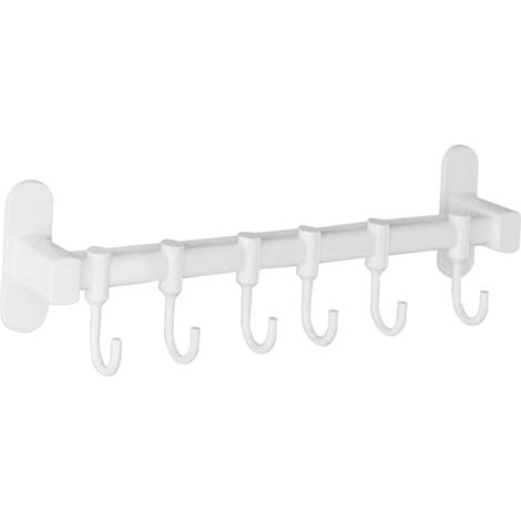 Barre de rangement murale coulissante en aluminium avec crochets pour ustensiles de cuisine et cuillères, 6 crochets, 40 cm / 15,75 pouces