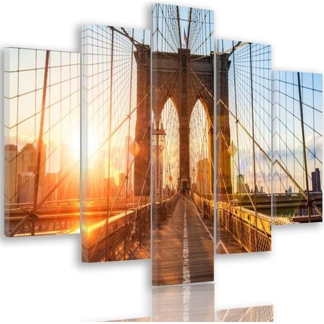 Quadro su tela 5 paneli Ponte di Brooklyn New York - 100x70 (1/5)