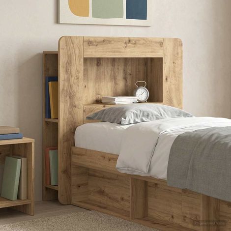 Meuble tête de lit avec rangement, bois d’ingénierie, chêne artisanal, 93,5 x 18,5 x 100 cm - PANGIVO (1/5)