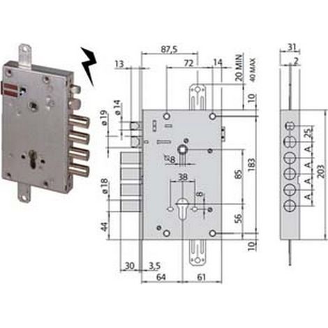 1PZ ELETTROSERRATURA TRIPLICE APPLICARE CILINDRO EUROPEO PORTE BLINDATE 15515 - MM.64 (15515480)