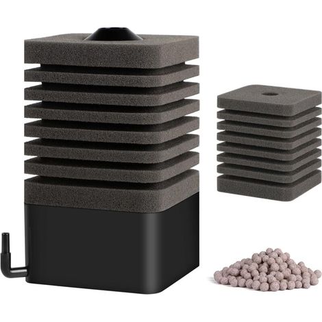 16x9x9cm Filtre Éponge d'Aquarium avec 1 Éponges de Remplacement et Billes Céramique, pour Aquariums de Moins de 30-250L, pour Enrichissement en Oxygène Filtration Culture Bactérienne (1/5)
