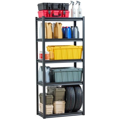 Étagère de Rangement, 907 kg, Étagère de Garage Métallique Robuste Réglable, 5 Niveaux, 406,4 x 812,8 x 1828,8 mm, Meuble Rayonnage de Stockage, pour Cuisine, Atelier, Sous-sol, Entrepôt, Noir (1/3)