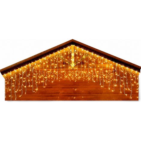 Guirlande Solaire LED Glaçons Ondulée, 96 LED Blanc Chaud, Étanche pour Jardin et Extérieur (1/5)