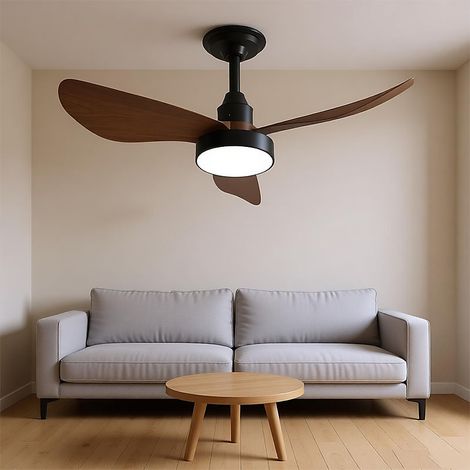 Ventilateur de plafond encastré avec éclairage intégré pour chambre/salon, télécommande, intensité réglable, noir et noyer (1/5)