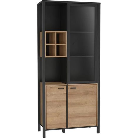 Vitrine 194 cm 3 portes 4 casiers décor bois de chêne et noir - MODE (1/5)