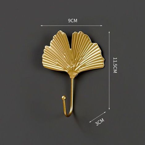 4 Vintage-Wandhaken, Metallhaken ohne Bohren, goldblattförmige Haken, rustikaler Stil. (1/4)