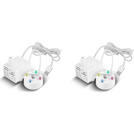 pompes à eau USB 5V avec atomiseur et lumière LED, pour fontaine d'intérieur, jardin ou bassin (atomiseur blanc). (1/2)