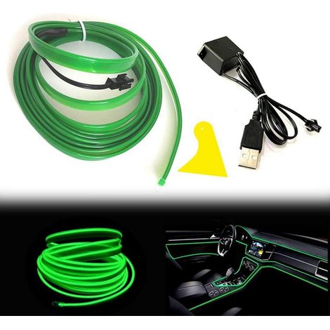 Bandeau lumineux LED EL vert 3M USB flexible pour intérieur de voiture (1/5)