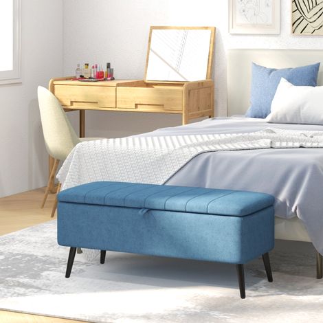 Panca Contenitore Pouf Poggiapiedi Imbottito, 102x40x44 cm, Blu Scuro (1/5)