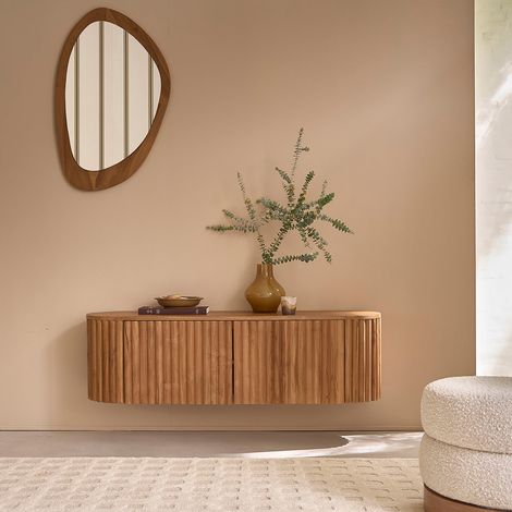 Meuble TV suspendu en teck massif 140 cm (1/5)