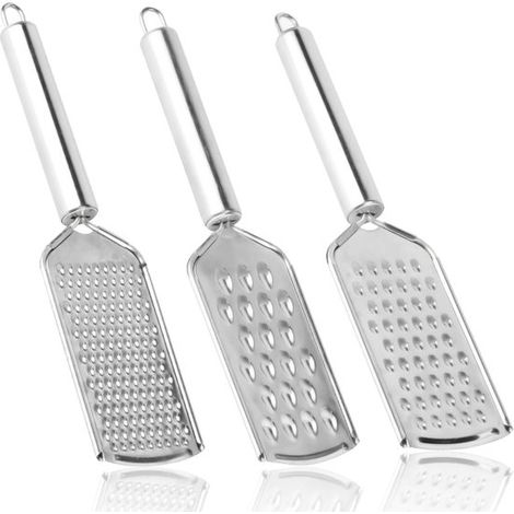 Râpe manuelle - Zeste de citron - Râpe - Râpe de cuisine - Râpe à légumes - Râpe à ail - pour chocolat, fromage, noix de coco, gingembre, carottes, acier inoxydable - Microfin/fin/grossier - Argent (1/5)