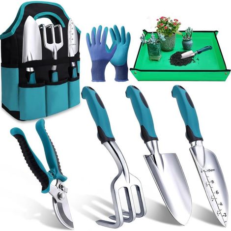 Kit à Outils de Jardinage, 7 Pièces Outil Jardinage, Ensemble Cadeau de Jardin Résistant à la Rouille avec Un Fourre-Tout de Rangement Durable, Cadeaux de Jardinage Idéaux pour Femmes et Hommes (1/5)