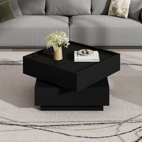 Mesa de centro para sala de estar de 60 x 60 x 38 cm, tablero giratorio de 360° con 2 estantes y espacio de almacenamiento, ideal para sala de estar, estudio u oficina. (1/5)