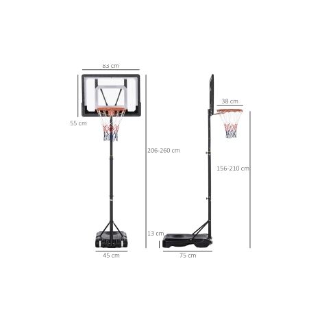 Canestro da basket da esterno regolabile su supporto, altezza 206-260 cm, con ruote, nero HAVRYA (1/5)