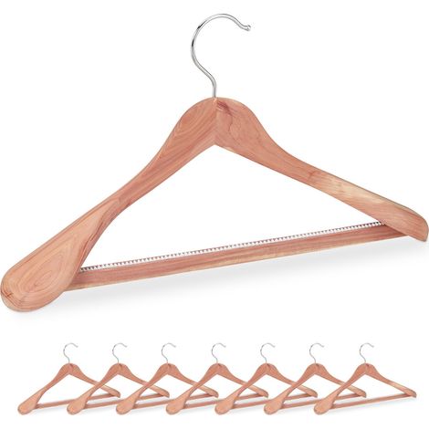 Relaxdays Set of 8 Cedarwood Suit Hangers, Mothproofing, Non-Slip & Sturdy, Trouser Bar, Wide Shoulders, Wooden, Natural