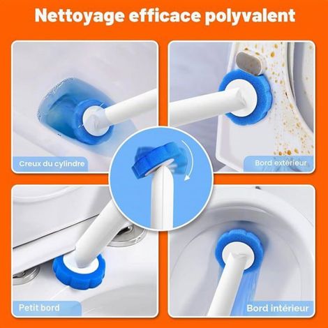Brosse WC Jetable - Tête En Éponge Flexible - Pour Nettoyage Du Rebord Et Des Coins - 42 Recharges - Support Inclus (1/5)