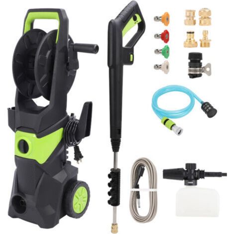 Electric high pressure cleaner, 150 bar working pressure, flow rate 9L/min, power 3000 W, 10 m high pressure hose, compact detergent tank-green (1/5)