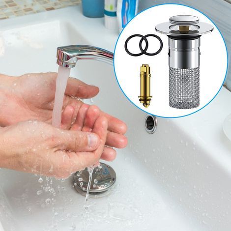 Hair Catcher - Bathroom Sink Stopper With Removable 304 Stainless Steel Filter Basket - Universal Fit For Basin Drain Holes 26-30 mm - 1 Piece (1/2)
