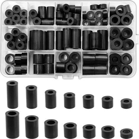 Distanziali in plastica ABS senza filettatura – Set da 90 pezzi di rondelle distanziatrici M6/M8, 14 misure, nere, con scatola di conservazione