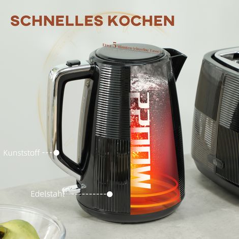 Bouilloire électrique 1,7L et grille-pain multifonctions, acier inoxydable noir, set 2 pièces (1/4)